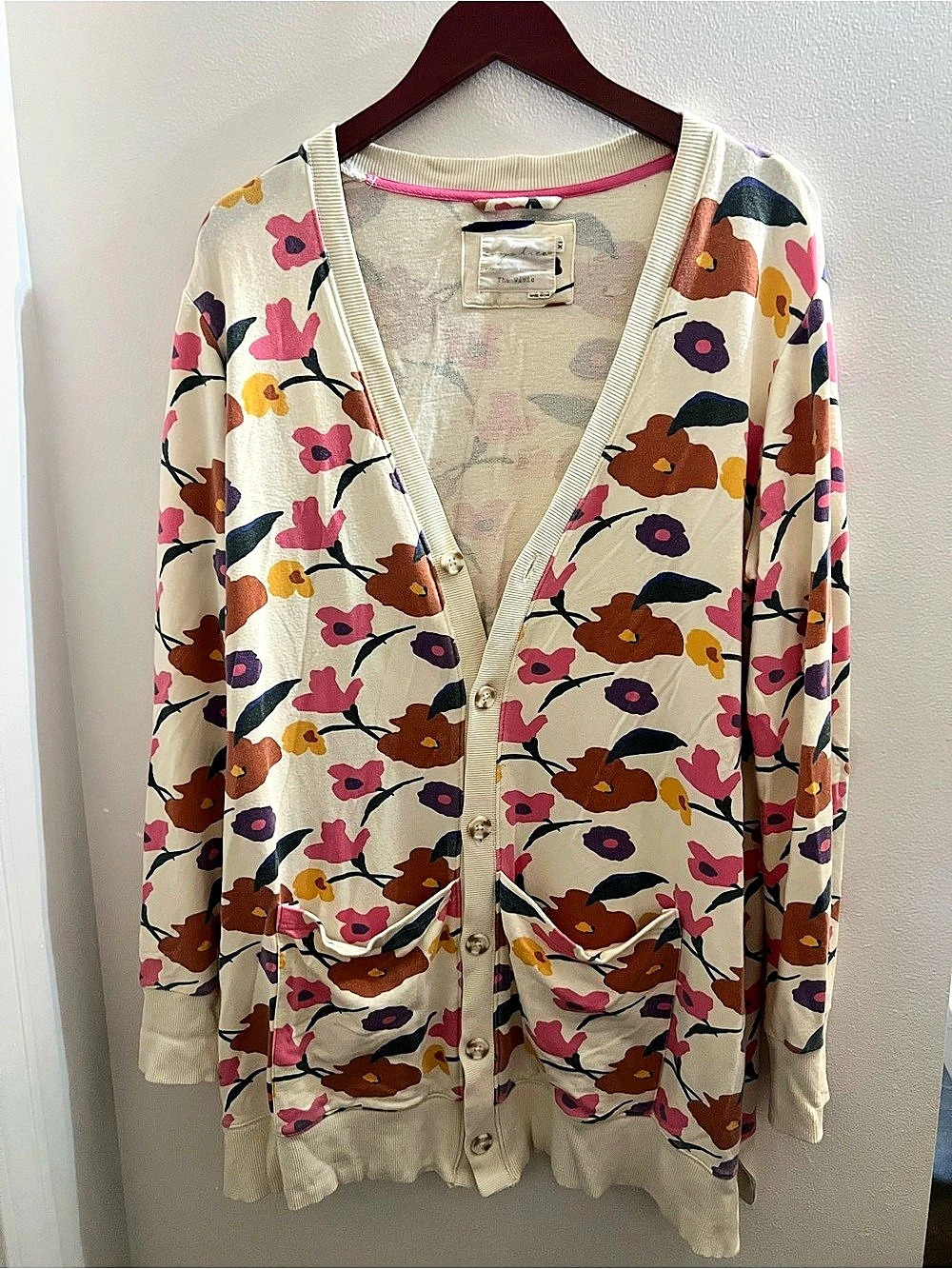 Evy’s Tree Floral Cardigan in Cream & Pink Size XL